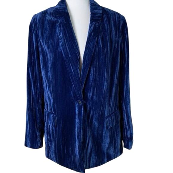 One Drop Size M Women's Crushed Velvet Blazer Jacket Royal Blue Holiday Party - Picture 1 of 12